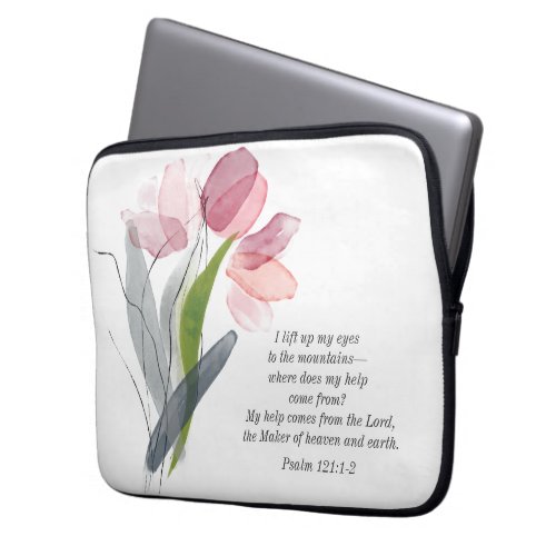 Blush Pink Tulips White Bible Verse Christian Laptop Sleeve