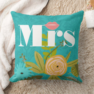 Blush Pink Turquoise Chartreuse Damask Wedding Throw Pillow