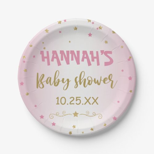 Blush Pink Twinkle Twinkle Little Star Baby Shower Paper Plates