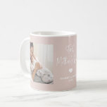 Blush Pink | Two Photo Script First Mother's Day Coffee Mug<br><div class="desc">This lovely Mother's Day photo mug for the first time mother features a soft,  blush pink background with white modern script typography that says "First Mother's Day." Add two photos of her and the baby,  with room to personalize with names and year.</div>