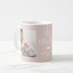 Blush Pink   Two Photo Script First Mother's Day Coffee Mug