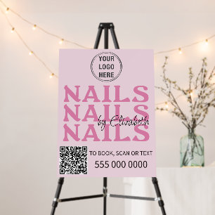 Blush Pink Typography Logo QR Code Nail Salon Foam Board