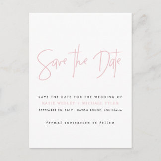 Blush Pink Typography Save the Date Announcement Postcard
