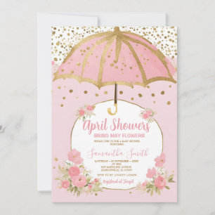 Blush Pink Umbrella April Showers Bring May Flower Invitation