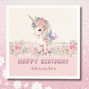 Blush Pink Unicorn Girls Birthday Party  Napkins