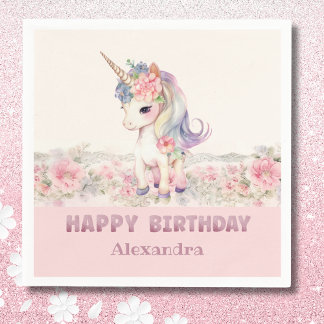 Blush Pink Unicorn Girls Birthday Party  Napkins
