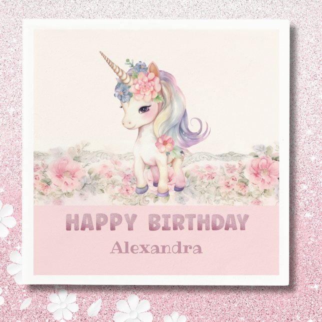 Blush Pink Unicorn Girls Birthday Party  Napkins (Creator Uploaded)