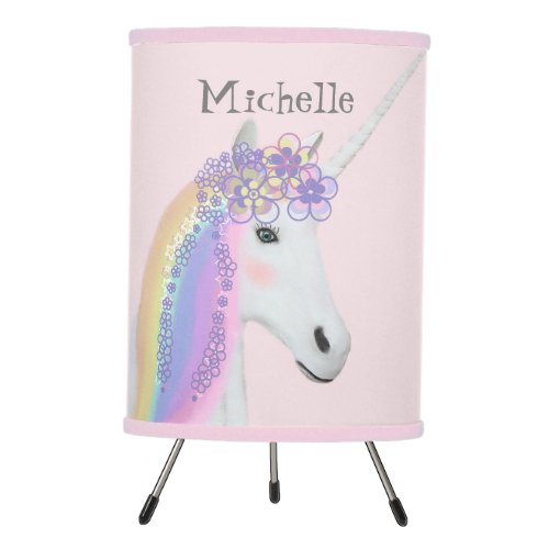 Blush Pink Unicorn Personalized Kids Tripod Lamp