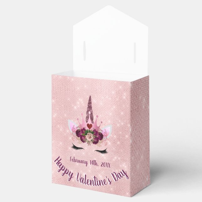 Blush Pink Unicorn Valentine's Day Party Sparkle Favor Boxes (Opened)