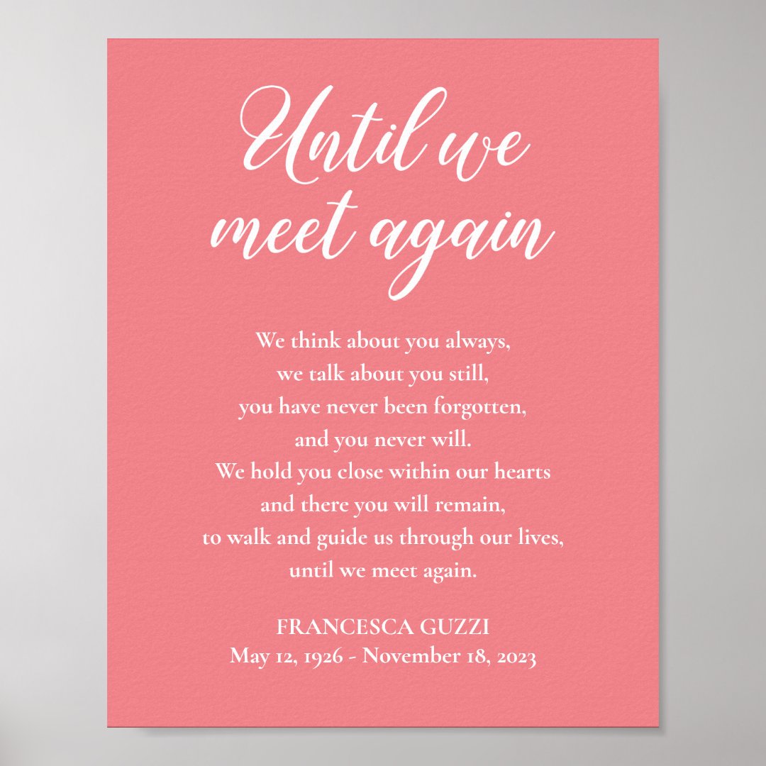 Blush Pink Until We Meet Again Memorial Poem Name Poster | Zazzle