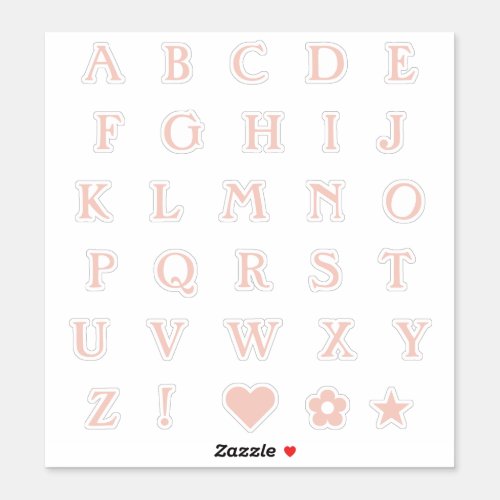 Blush Pink Upper Case Text Letters Alphabet Heart Sticker