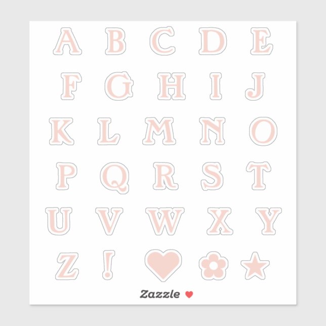 Blush Pink Upper Case Text Letters Alphabet Heart Sticker (Sheet)
