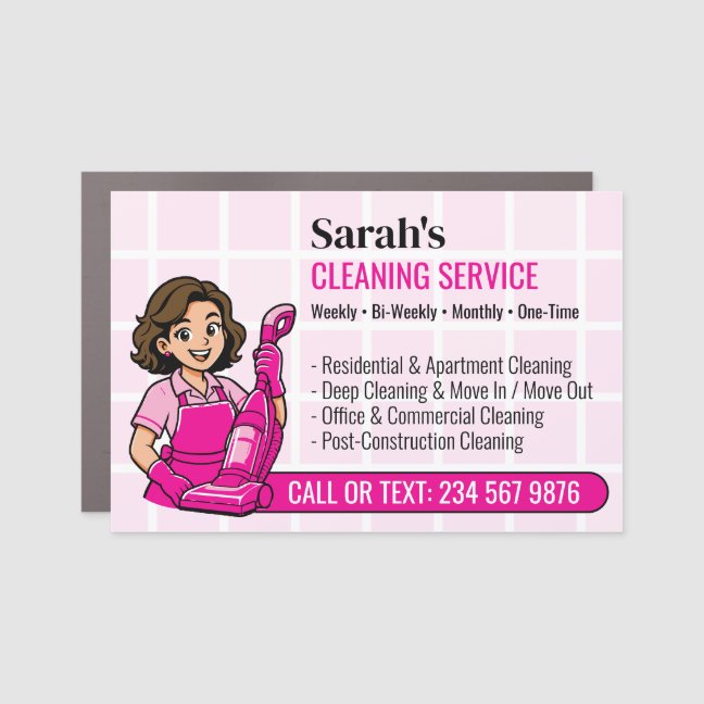 Blush Pink Vacuum Housekeeper Cartoon Home Cleanin Car Magnet