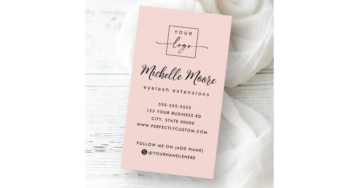 Blush pink vertical custom logo business card | Zazzle