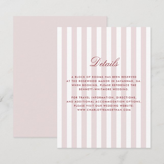 Blush Pink Vertical Stripes Modern Wedding Details Invitation (Front/Back)