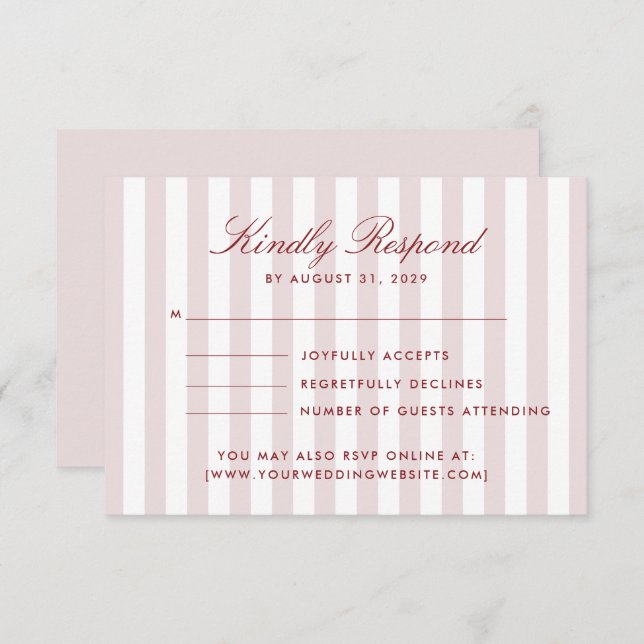 Blush Pink Vertical Stripes Modern Wedding RSVP Ca Invitation (Front/Back)