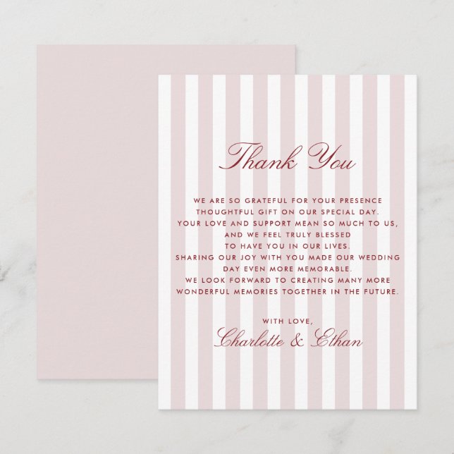 Blush Pink Vertical Stripes Modern Wedding Thank Y Invitation (Front/Back)