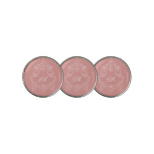 Blush Pink Victorian Wedding Monogram Golf Ball Marker
