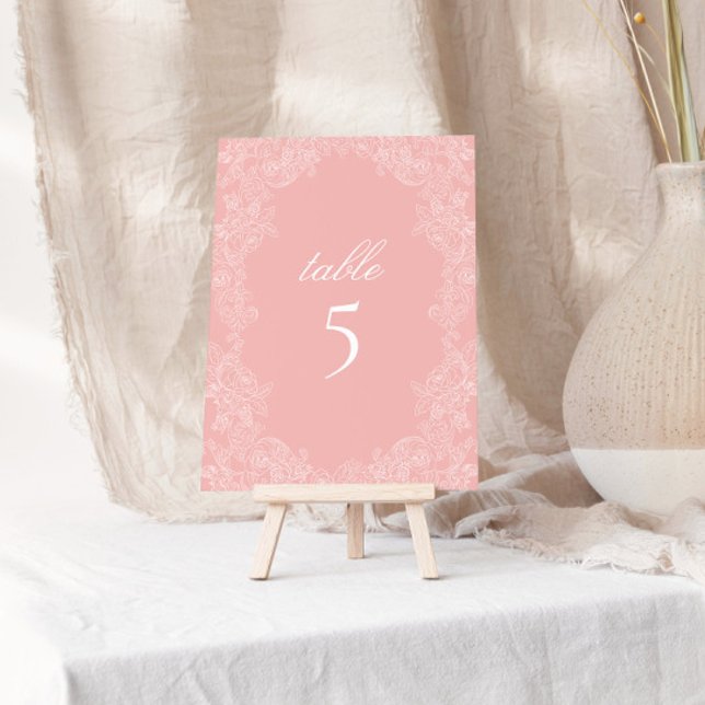 Blush Pink Victorian Wedding Table Number Sign (Creator Uploaded)