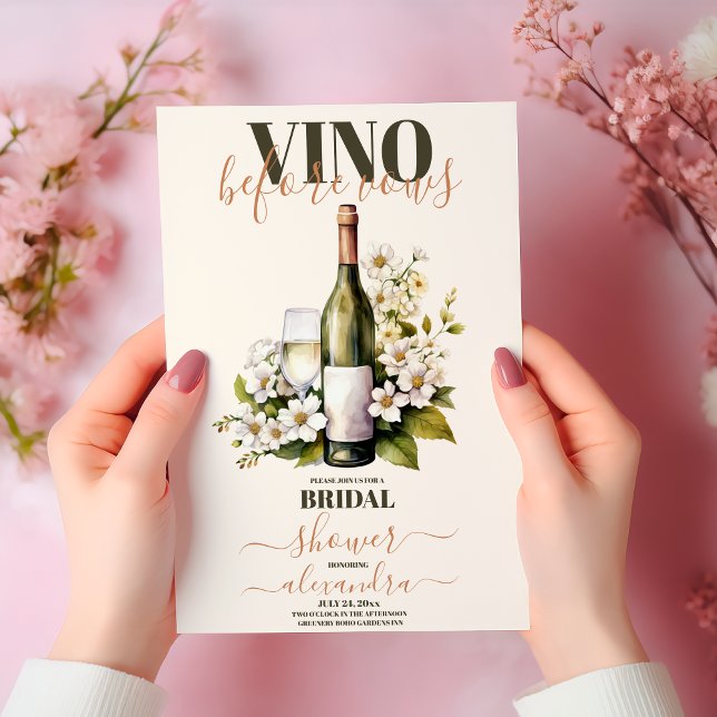  Blush Pink Vino Before Vows Bridal Shower Invitation (Creator Uploaded)