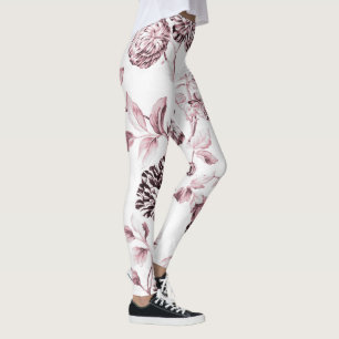 Blush Pink Vintage Botanical Floral Toile No.2 Leggings