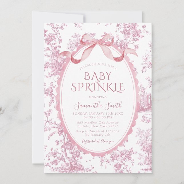 Blush Pink Vintage Chinoiserie Girl Baby Sprinkle Invitation (Front)