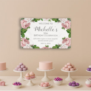 Blush Pink Vintage Floral 50th Birthday Welcome Banner