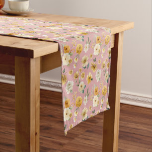 Blush Pink Vintage Floral Baby Shower Table Runner