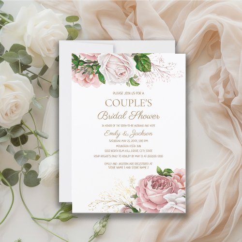 Blush Pink Vintage Floral Couples Bridal Shower Invitation