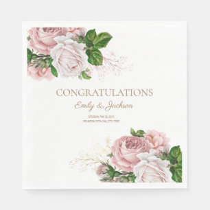 Blush Pink Vintage Floral Couple's Bridal Shower Napkins
