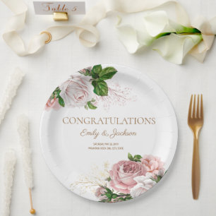 Blush Pink Vintage Floral Couple's Bridal Shower Paper Plates
