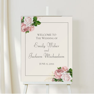 Blush Pink Vintage Floral Cream Wedding Welcome Foam Board
