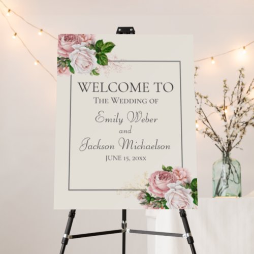 Blush Pink Vintage Floral Cream Wedding Welcome Foam Board