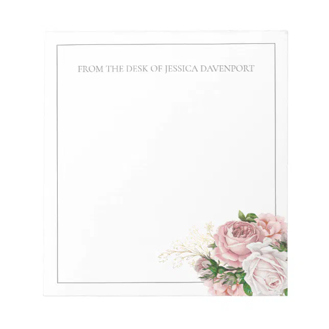 Blush Pink Vintage Floral From Desk of Notepad | Zazzle