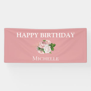 Blush Pink Vintage Floral Greenery Happy Birthday Banner