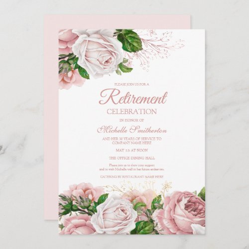 Blush Pink Vintage Floral Retirement Party Invitation