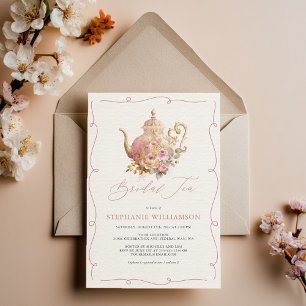 Blush Pink Vintage Floral Teapot Bridal Shower Tea Invitation