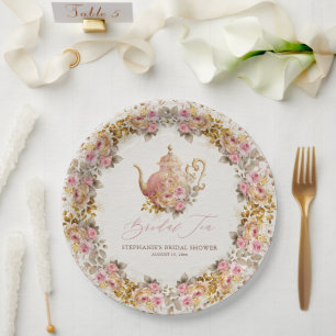 Blush Pink Vintage Floral Teapot Bridal Shower Tea Paper Plates