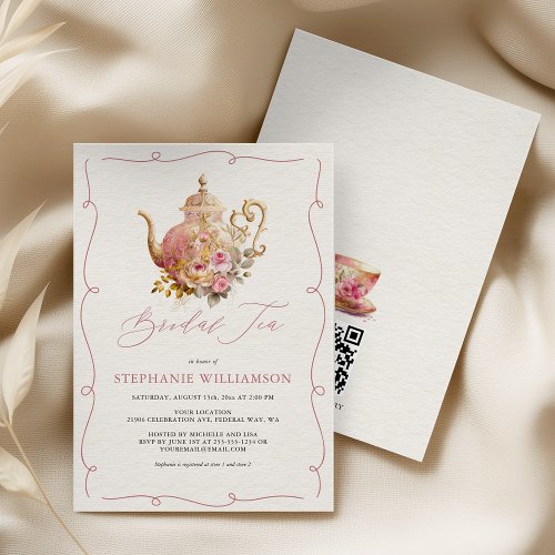 Blush Pink Vintage Floral Teapot Bridal Tea Shower Invitation