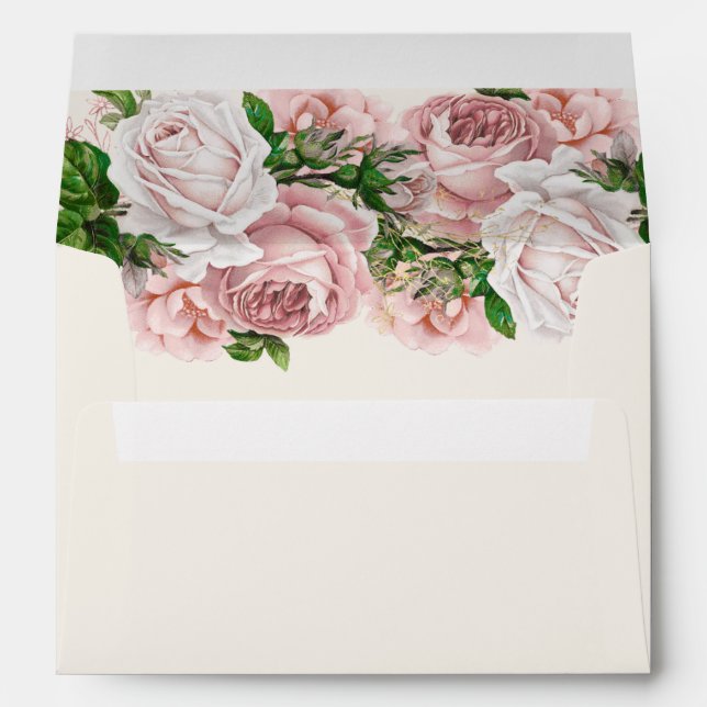 Blush Pink Vintage Floral Wedding Envelope (Back (Bottom))