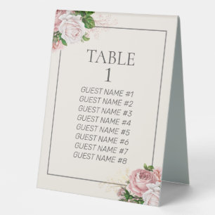 Blush Pink Vintage Floral Wedding Table Number Tent