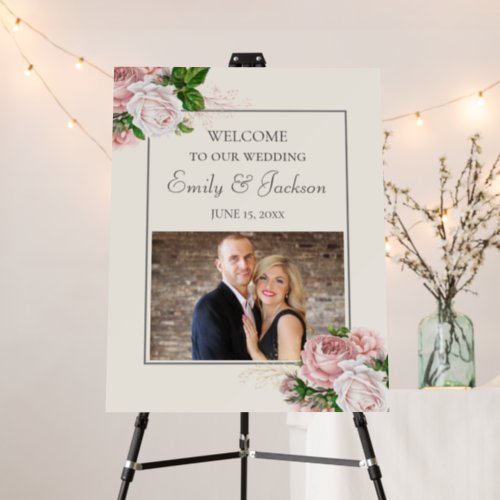 Blush Pink Vintage Floral Wedding Welcome Photo Foam Board