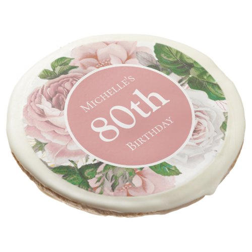 Blush Pink Vintage Floral Womens 80th Birthday Sugar Cookie
