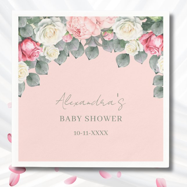 Blush Pink Vintage Garden Roses Baby Shower Napkins (Creator Uploaded)