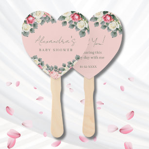 Blush Pink Vintage Roses Baby Shower Thank You Hand Fan