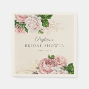 Blush Pink Vintage Roses Floral Bridal Shower Napkins