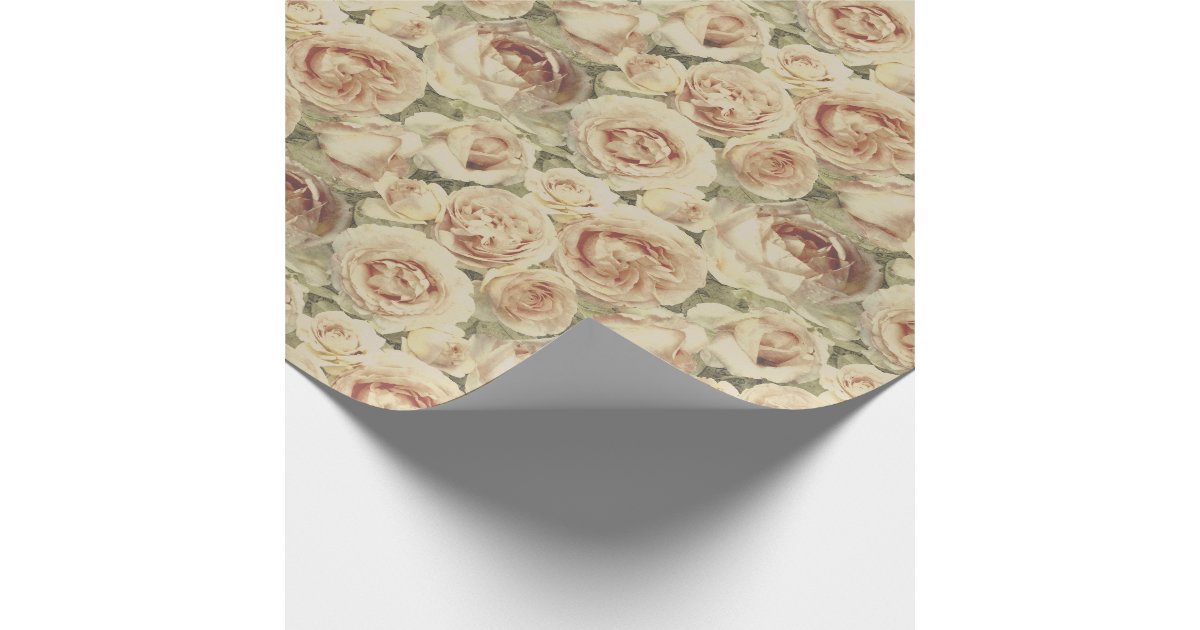 Blush Pink Vintage Roses Floral Pattern Wrapping Paper | Zazzle