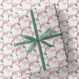 blush pink vintage santa claus christmas gift wrapping paper
