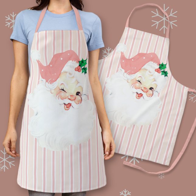 Blush Pink Vintage Winking Santa Christmas Apron (Creator Uploaded)