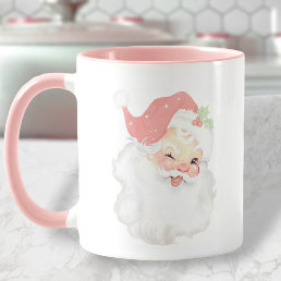 Blush Pink Vintage Winking Santa Christmas Mug